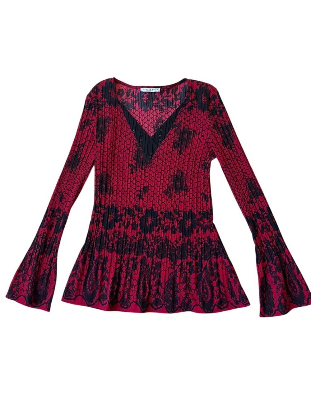 Fred David Y2K Vampire Whimsigoth Tunic Blouse Womens S-M Red Floral Dark Fairy